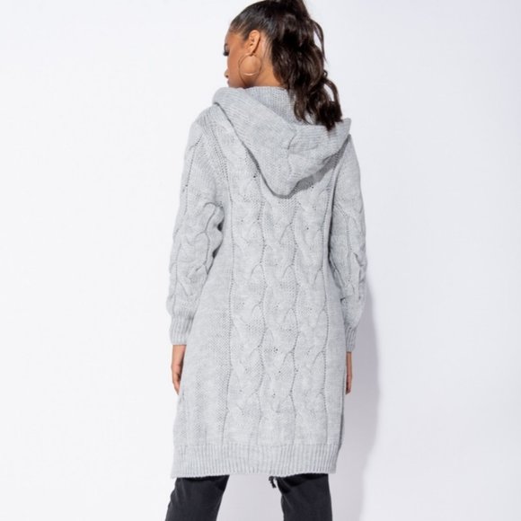 Chunky Cable Knit Long Sleeve Hooded Midi Cardigan - Picture 5 of 11